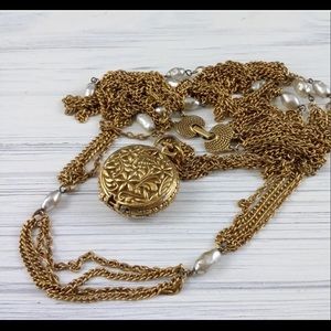 Vintage Goldette Large Locket Pendant Multistrand Necklace